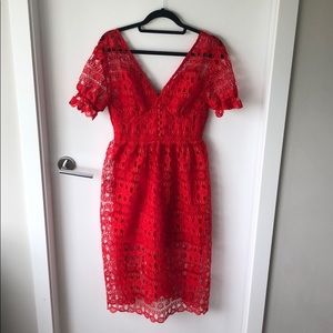 Self-Portrait inspired red lace dress